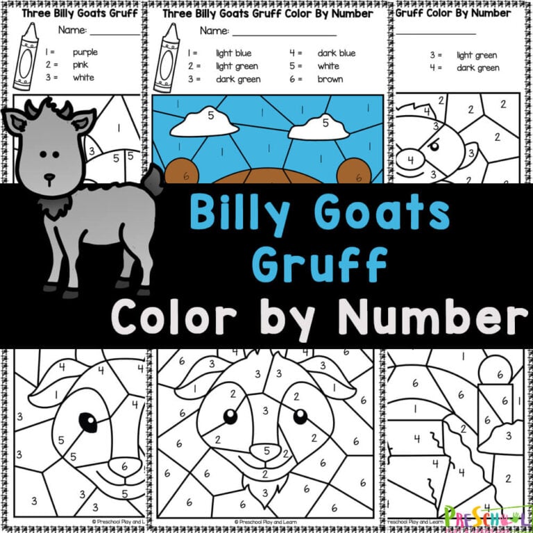 FREE Three Billy Goats Gruff Color by Number Worksheets