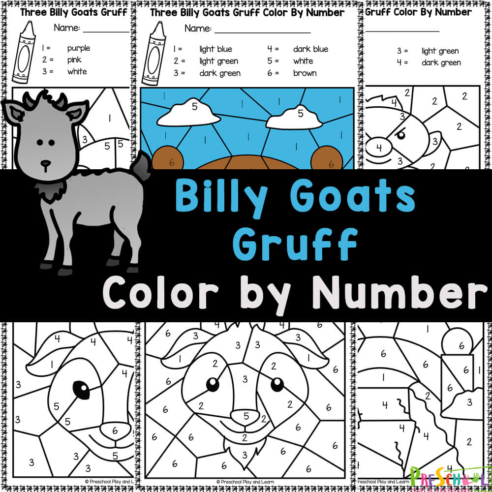 Cute color by number activity featuring 3 billy goats gruff! FREE printable billy goats gruff worksheets for a fun fairy tale activity!