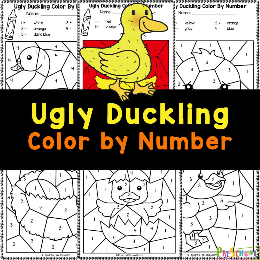 Grab these free printable Ugly Duckling Worksheets to work on number recognition with a fun fairy tale color by number printables.