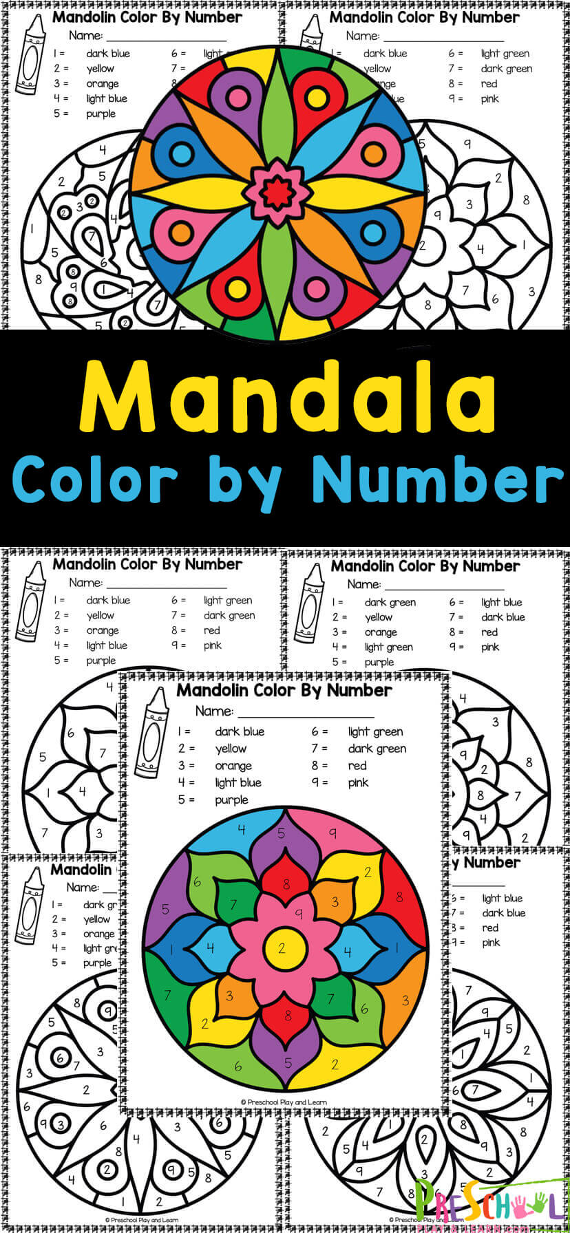 FREE Printable Mandala Color by Number Worksheets