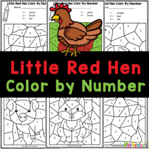 Grab color by number printables to work on number recognition revealing images from the classic story The Little Red Hen. FREE worksheets!