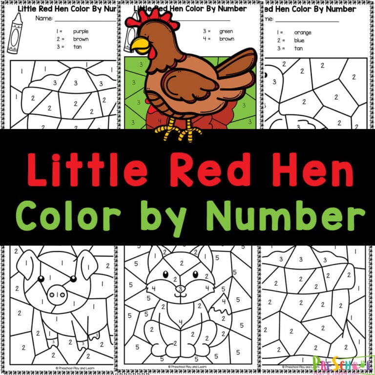 FREE Printable Little Red Hen Color by Number Worksheets