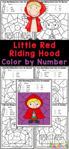 Grab these Little Red Riding Hood Worksheets to work on number recognition and strengthening fine motor skills while having fun with a classic childhood story. Use these little red riding hood printables as part of a fairy tale unit with preschool, pre-k, and kindergarten  students. These free color by number worksheets are such a fun and engaging activity for children that goes well with reading the story of the Little Red Riding Hood. 