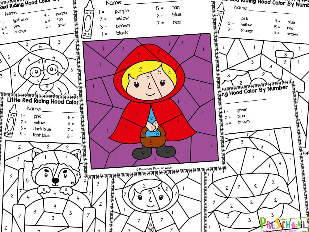 There are five pages in this pack. Each page includes an image that is to be colored in. The themes for each page are:  Grandma Grandma's House Little Red Riding Hood Basket The wolf in bed