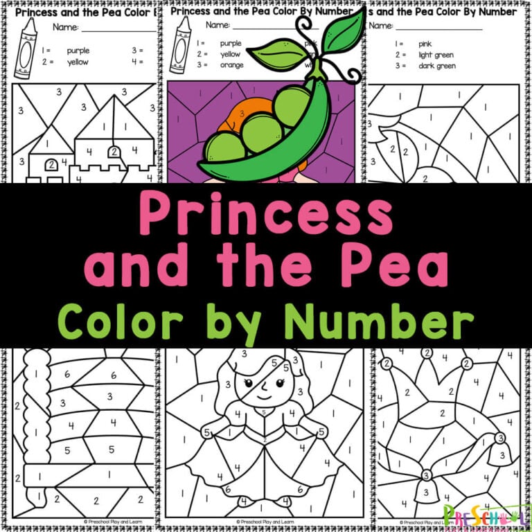FREE Printable Princess and the Pea Color by Number Worksheets
