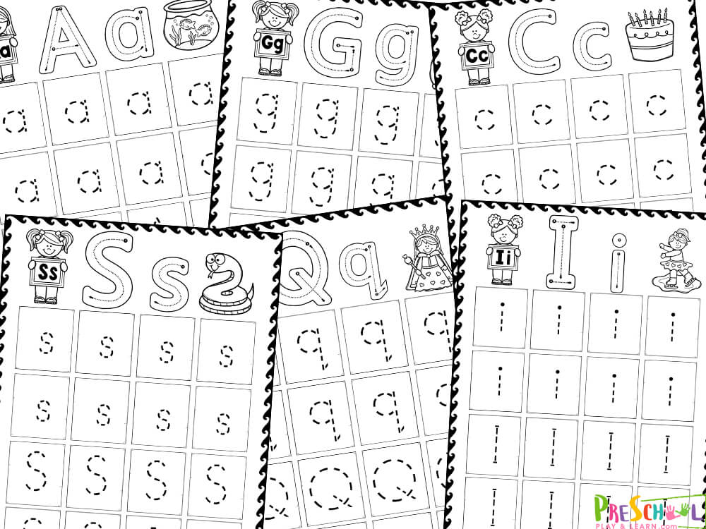 Young children will love these super fun and cute tracing letters worksheets as an easy activity. Preschoolers and kindergartners will love writing the different letters of the alphabet in these free printable preschool worksheets tracing letters. Whether you are a parent, teacher, or homeschooler – you will love these preschool letter worksheets. These preschool alphabet worksheets pages come in black and white only, and can be laminated after your child has traced the letters and made into a fun book to look back on. You and your students, will love these no prep pages for kids of all ages from kindergarten, first grade, and more!