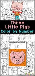 The Three Little Pigs is a classic fairy tale story told to toddler, preschool, pre-k, kindergarten, and first grade students. After you have learned the story, use these free printable three little pigs color by number pages as a book activity to work on number recognition. Students will use these three little pigs coloring pages to color by code and reveal parts of this classic story. Simply print the three little pigs worksheets and you are ready to play and learn!