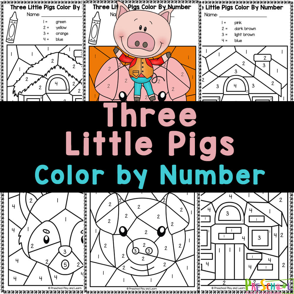 Grab these worksheets as a fun activity to go along with the classic fairy tale The Three Little Pigs. FREE Color by number coloring pages!