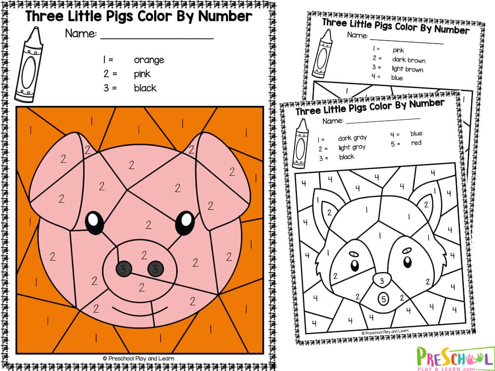 There are five pages in this pack. Each page includes an image that is to be colored in.  Pig Straw House Stick House Brick House Wolf