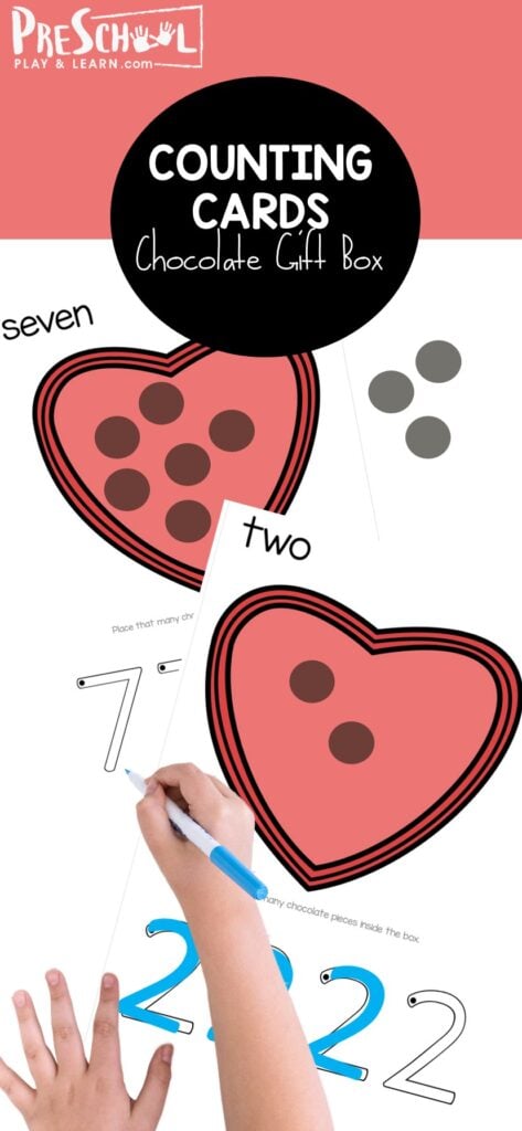 Looking for fun Valentine's Day counting activities for preschoolers to make learning math fun in February? Grab the free valntines day printable countin cards to practice counting and writing numbers 1-12. This is a fun Valentines day math activity for preschool, pre-k, and kindergarten age kids.