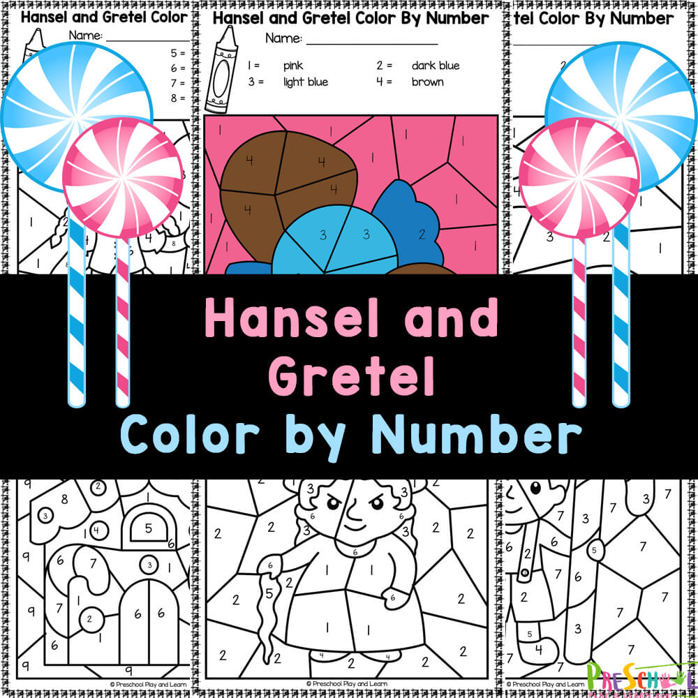 Grab this free printable hansel and gretle color by number worksheets as a fun activity to go along with a classic fairy tale story.