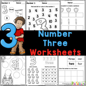 Cute, free printable number 3 worksheets are a great way to start teaching preschool counting and tracing the number three.