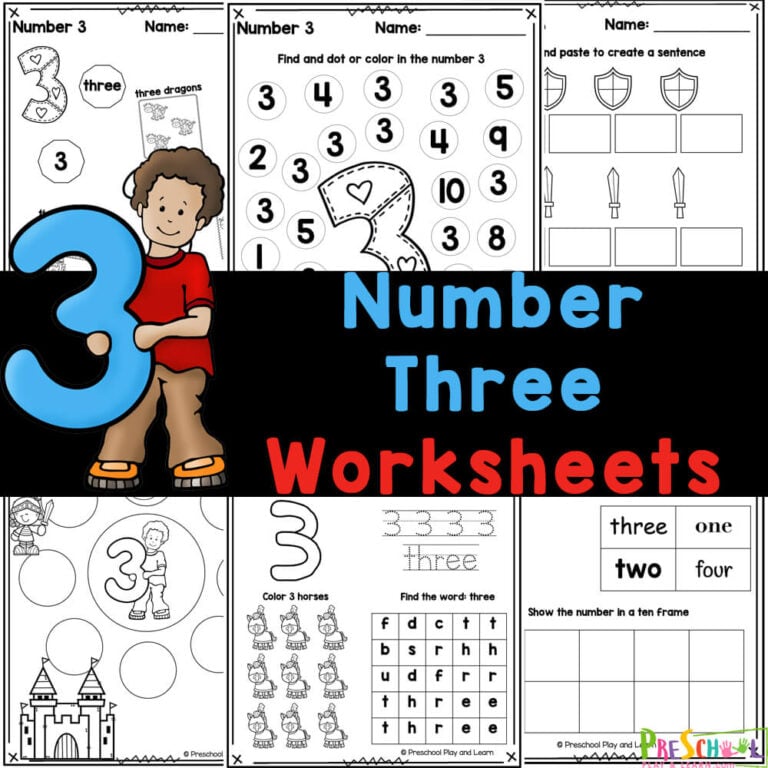 FREE Printable Number 3 Worksheets – Counting & Tracing