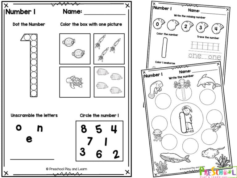 FREE Number 1 Worksheets for Preschool - Tracing & Counting Exercises