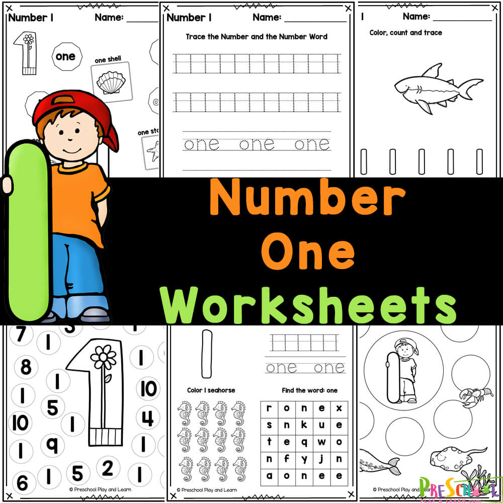 FREE number 1 worksheets to practice recognizing and tracing number one with FREE printable math pages for preschoolers.