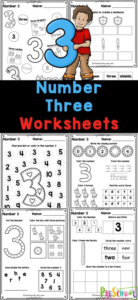 These super cute, free printable number 3 worksheets are a great way to start teaching preschool, pre-k, and kindergarten age kids about numbers! This pack of tracing number 3 worksheets are perfect for learning to recognize number three, understanding it's value, and writing it too! Simply print the number tracing 3 and you are ready for a no-prep math activity for young learners.