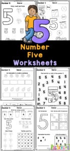 These super cute, free printable number 5 worksheets are a great way to start teaching preschool, pre-k, and kindergarten age kids about numbers! This pack of tracing number 5 pages is perfect for learning to recognize number three, understanding it’s value, and writing it too! Simply print the number 5 tracing worksheet and you are ready for a no-prep math activity for young learners.
