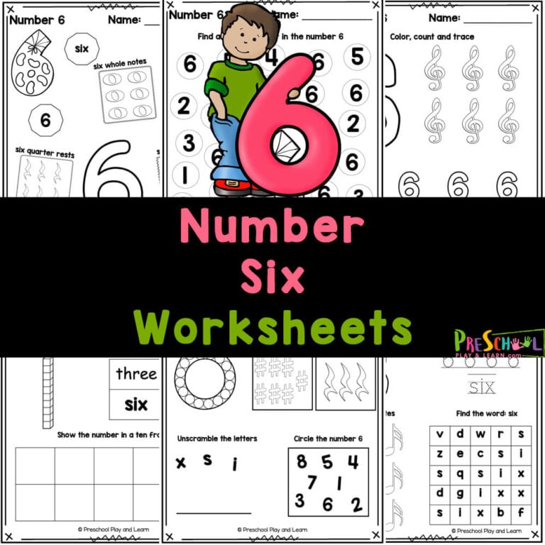FREE Printable Number 6 Worksheets for Preschool