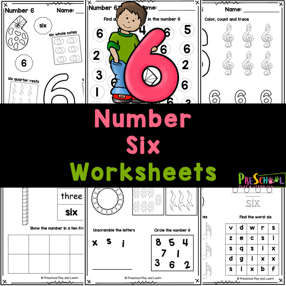 Grab these FREE printable number 6 worksheets to practice counting, writing, and tracing number six with preschool, pre-k, and kindergarten.