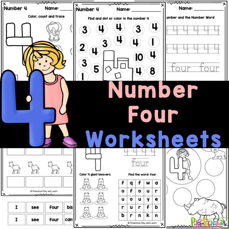 Number 4 Worksheets – FREE Tracing & Counting Printables