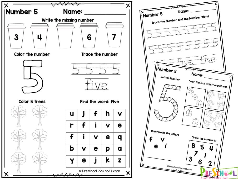 There are a total of 10 pages in this pack.  Each page consists of multiple activities:  The number in multiple different forms for children to color in and trace Color, count and trace the number and the number word Trace the number and the number word
