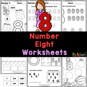 These free printable number 8 worksheets are a fun way to practice counting, writing, and tracing eight with preschoolers!