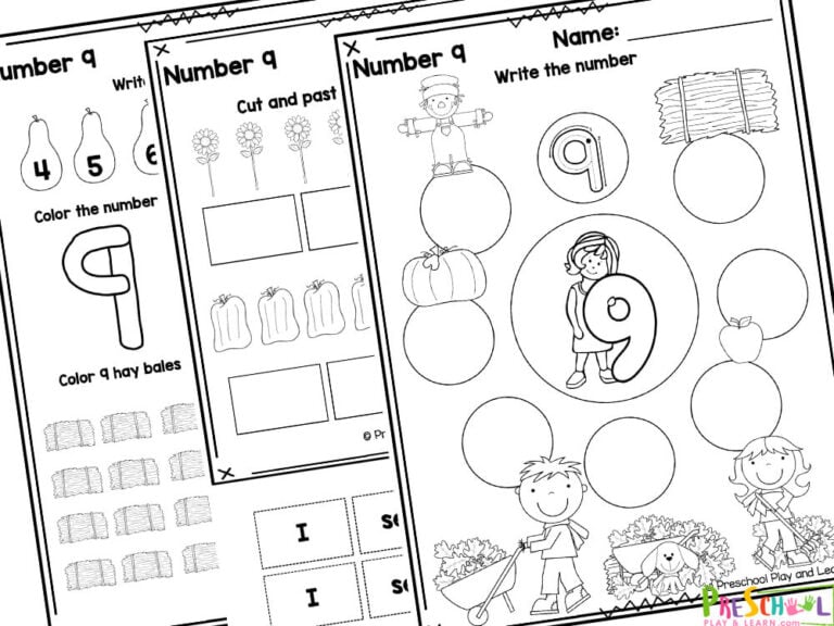FREE Printable Number 9 Worksheets for Preschool