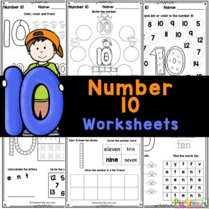 Grab these handy, free printable number 10 worksheets for preschoolers learning to count and tracing numbers ten.