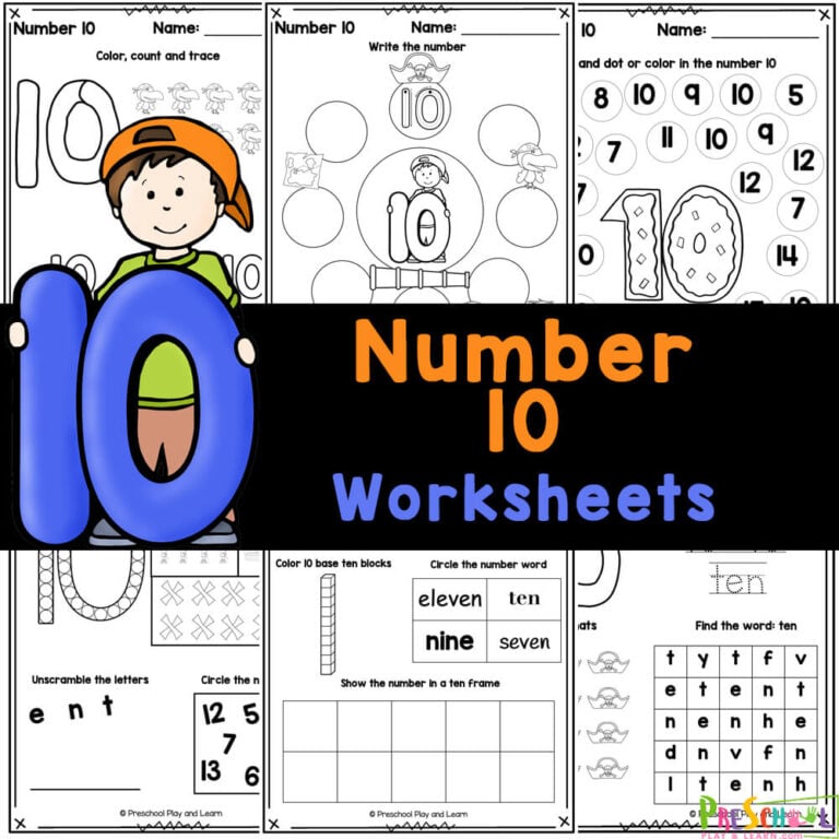 FREE Tracing Number 10 Preschool Math Worksheets