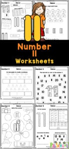 These super cute, free printable number 11 worksheets are a great way to start teaching preschool, pre-k, and kindergarten age kids about numbers! This pack of Tracing number 11 worksheets are perfect for learning to recognize number three, understanding it’s value, and writing it too! Simply print the tracing number 11 and you are ready for a no-prep math activity for young learners.