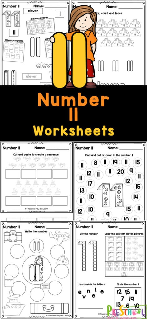 These super cute, free printable number 11 worksheets are a great way to start teaching preschool, pre-k, and kindergarten age kids about numbers! This pack of Tracing number 11 worksheets are perfect for learning to recognize number three, understanding it’s value, and writing it too! Simply print the tracing number 11 and you are ready for a no-prep math activity for young learners.