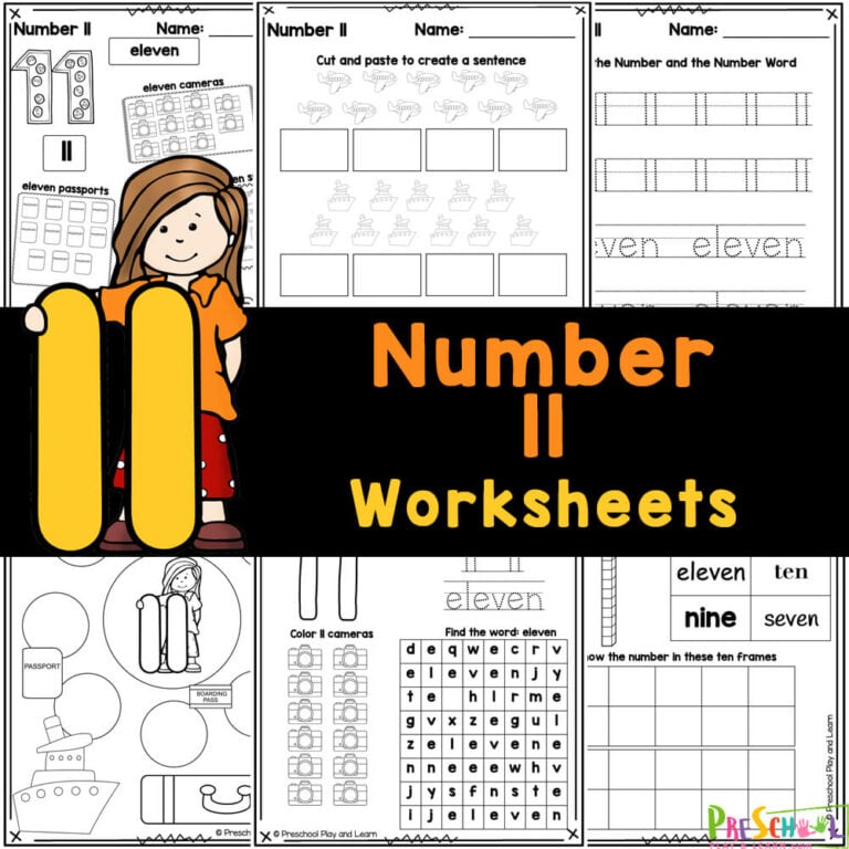 FREE Preschool Number 11 Worksheets – Trace & Count