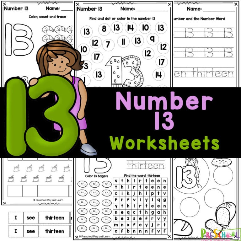 FREE Printable Number 13 Worksheets for Preschool