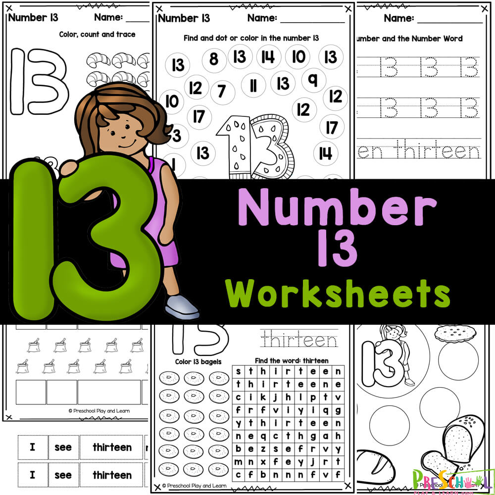 Get practice counting and writing number 13 with these free printable count and trace number 13 worksheets for preschool and kindergarten.