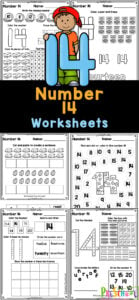 These super cute, free printable number 14 worksheets are a great way to start teaching preschool, pre-k, and kindergarten age kids about numbers! This pack of tracing number 14 worksheets are perfect for learning to recognize number three, understanding it’s value, and writing it too! Simply print the tracing number 14 and you are ready for a no-prep math activity for young learners.