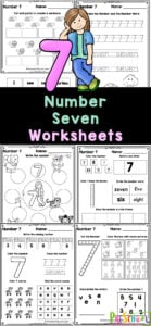 These super cute, free printable number 7 worksheets are a great way to start teaching preschool, pre-k, and kindergarten age kids about numbers! This pack of tracing number 7 worksheets are perfect for learning to recognize number three, understanding it’s value, and writing it too! Simply print the tracing number 7 and you are ready for a no-prep math activity for young learners.