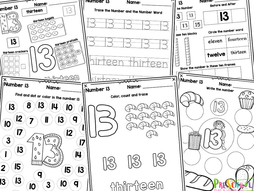 number 13 worksheets for preschool