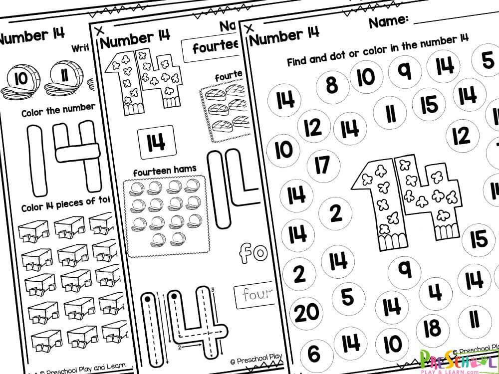 Cut and paste the number sentence with turkey and nuts Cut and paste the different numbers in various fonts for number recognition activity Find and dab the 14 bubbles with do-a-dot markers