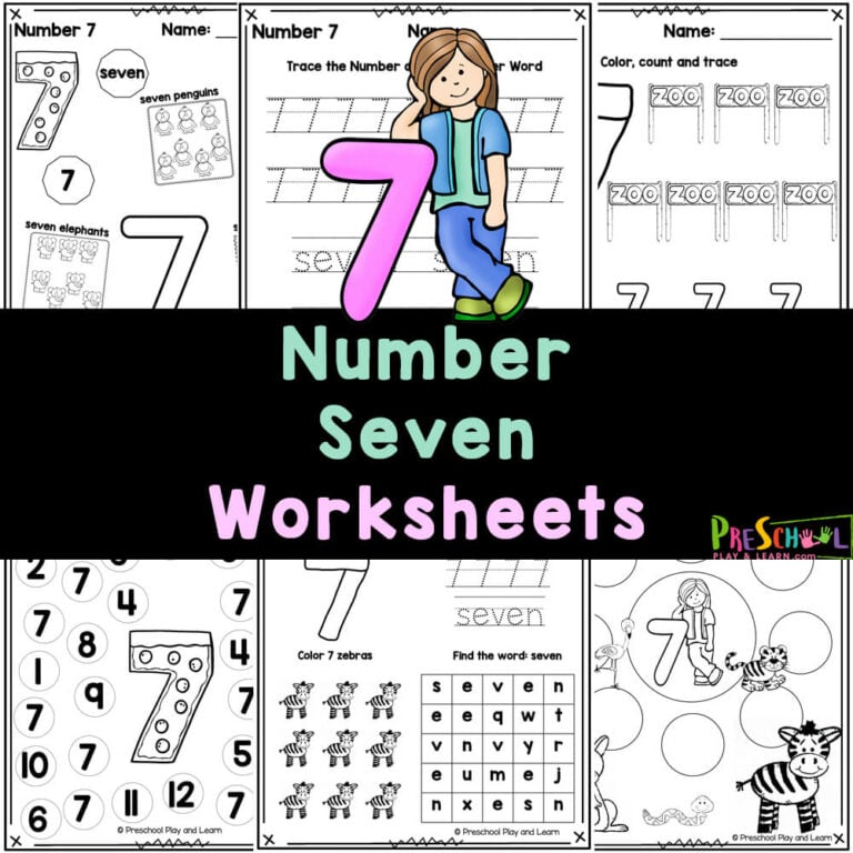 FREE Printable Number 7 Worksheets for Preschool
