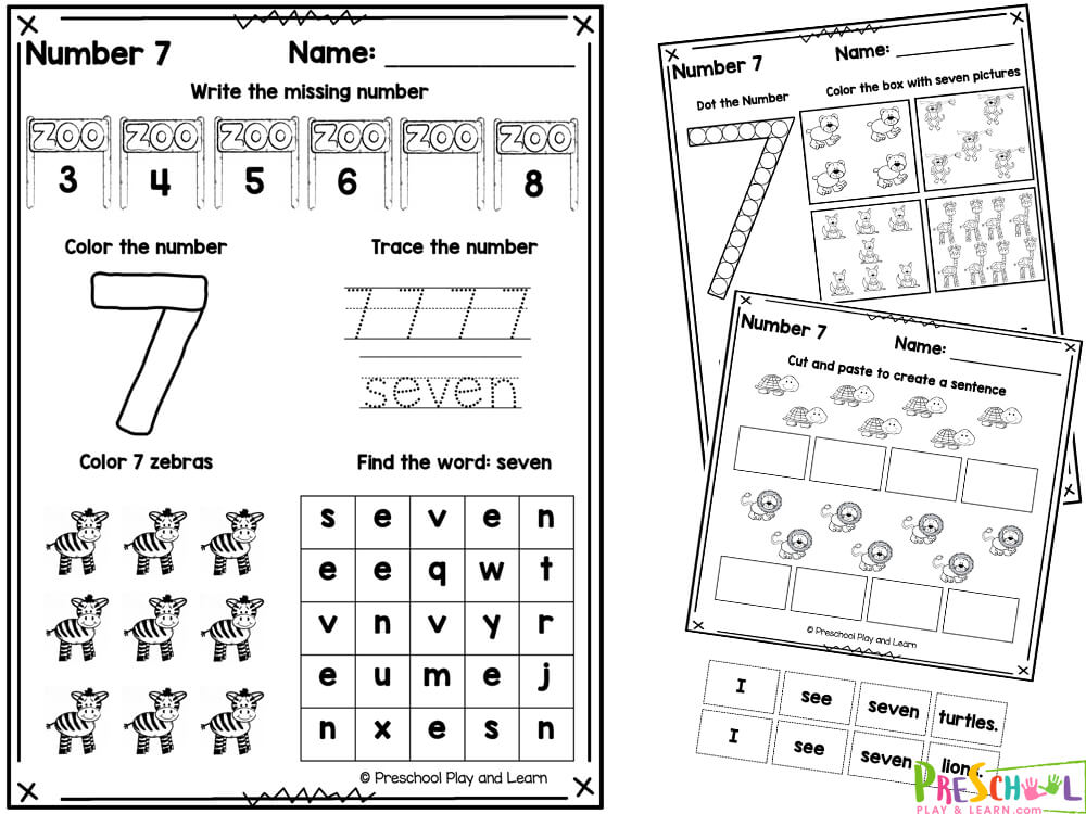 There are a total of 10 pages in this pack. Each page consists of multiple activities: The number in multiple different forms for children to color in and trace Color, count and trace the number and the number word Trace the number and the number word