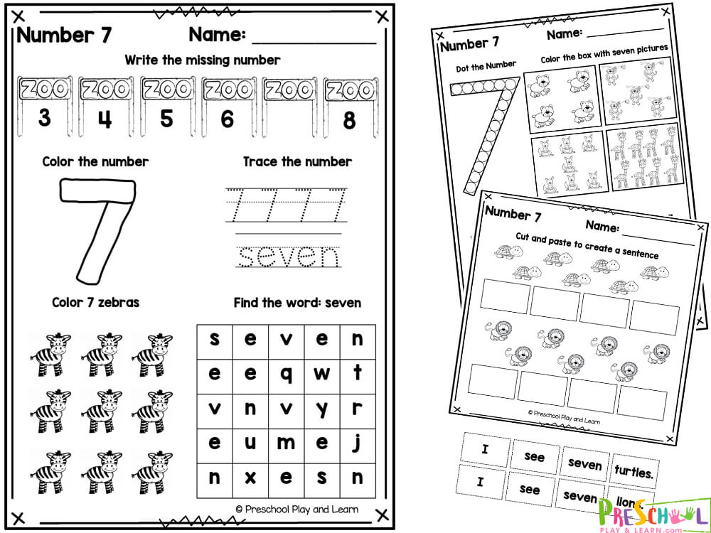 Number 7 Worksheets Learning Worksheets For Kids Find And Color