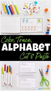 Help kids learn the Alphabet with these Alphabet Cut and Paste Worksheets pdf! These free printable cut and paste alphabet worksheets allow children to practice tracing letters and working on letter sounds while having fun. These letter tracing worksheets are great for preschool, pre-k, and kindergarten age studnets too. Simply print the alphabet tracing sheet and you are ready to play and learn!