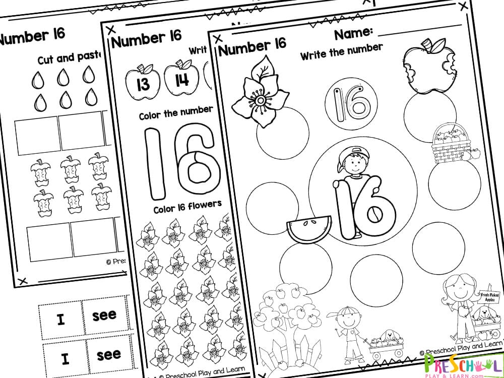 Counting to 16 worksheets