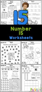 These super cute, free printable number 15 worksheets are a great way to start teaching preschool, pre-k, and kindergarten age kids about numbers! This pack of tracing number 15 pages are perfect for learning to recognize number fifteen, understanding it’s value, and writing it too! Simply print the number 15 tracing worksheet pages and you are ready for a no-prep math activity for young learners.