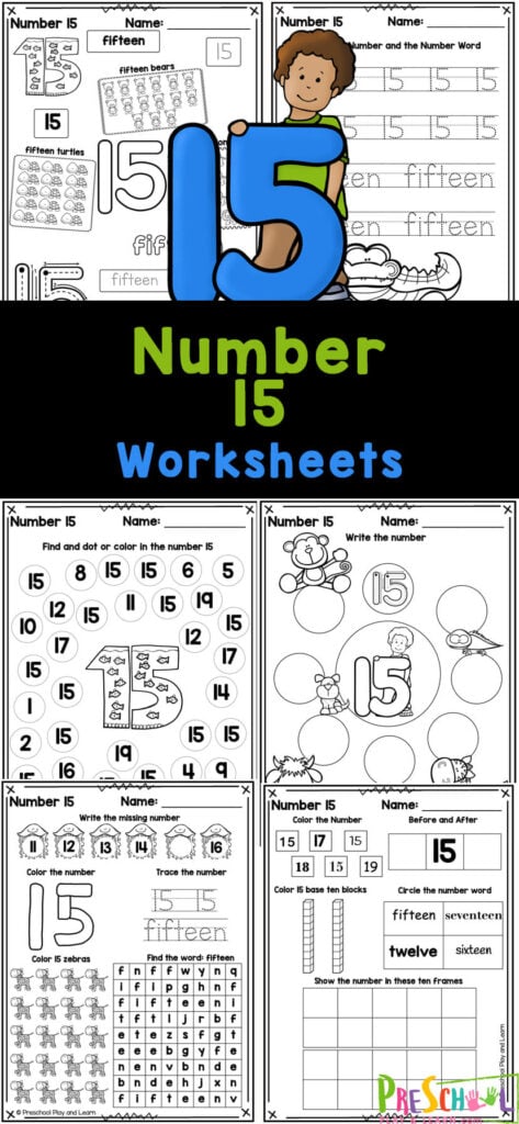 These super cute, free printable number 15 worksheets are a great way to start teaching preschool, pre-k, and kindergarten age kids about numbers! This pack of tracing number 15 pages are perfect for learning to recognize number fifteen, understanding it’s value, and writing it too! Simply print the number 15 tracing worksheet pages and you are ready for a no-prep math activity for young learners.
