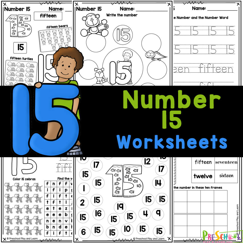 Grab these handy, cute, and FREE printable number 15 worksheets to practice tracing, writing, and counting to number fifteen with preschool, pre-k, and kindergarten students.