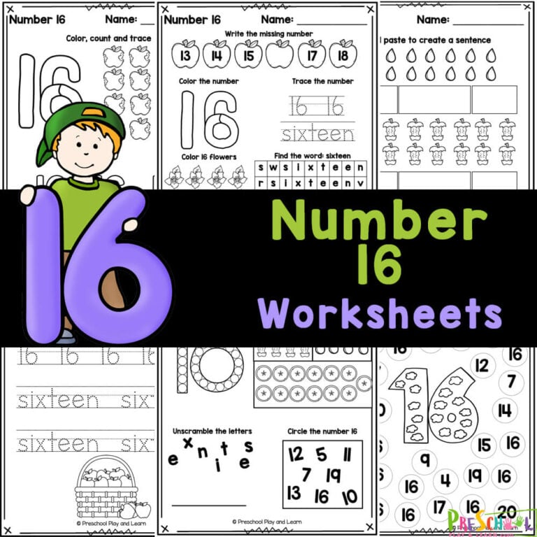 FREE Printable Number 16 Tracing Worksheets