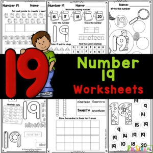 Grab these handy, FREE printable number 19 worksheets to practice tracing, writing, & counting with preschool, pre-k, & kindergarten students.