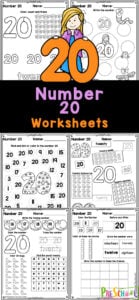These super cute, free printable number 20 worksheets are a great way to start teaching preschool, pre-k, and kindergarten age kids about numbers! This pack of tracing number 20 pages are perfect for learning to recognize number fifteen, understanding it’s value, and writing it too! Simply print the counting to 20 worksheets pages and you are ready for a no-prep math activity for young learners.