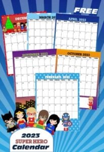 Help kids learn about the days, months, weeks, and year with this FUN, superhero calendar. This girl super heroes theme is a fun way for kids to keep track of upcoming holidays while learning about the days, months, and weeks of the year with this super cute, free printable Girl Super Hero Calendar. This pdf file template includes your child’s favorite girl superheros like batgirl, wonder woman, girl robin, super girl, and more! , and more! Print the pages and assemble your free calendar for  toddler, preschool, pre k, kindergarten, first grade, 2nd grade and more!